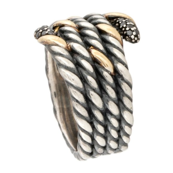 DAVID YURMAN 18K YELLOW GOLD & STERLING SILVER DIAMOND TWO-TONE CABLE BAND RING - Picture 5 of 8
